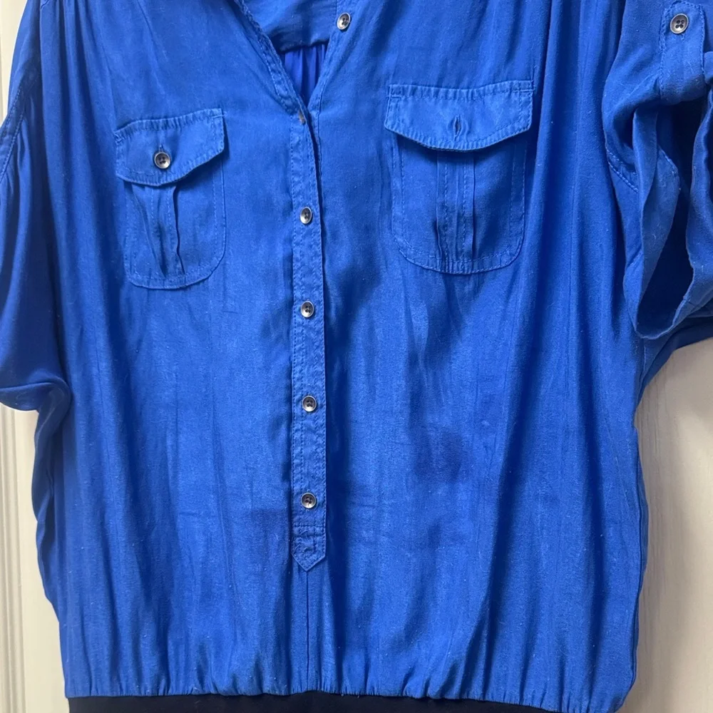 Express Royal Blue and Black Shirt Dress - Picture 4 of 12